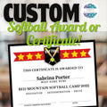 customizable colors and text on editable softball award certificates